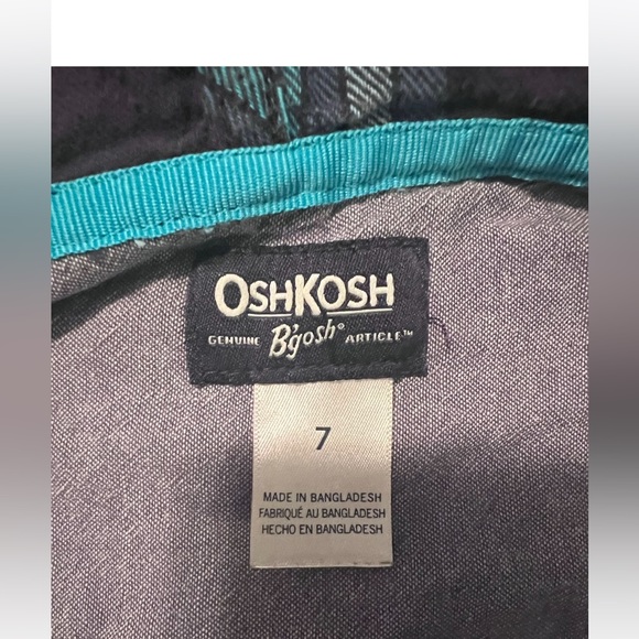 OshKosh Boys Size 7 Hooded Blue Plaid Button Down - Picture 2 of 3